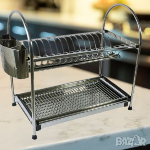 Двуетажен сушилник за чинии и прибори, висококачествена неръждаема стомана, 46х28х44 см, снимка 2 - Аксесоари за кухня - 46419544