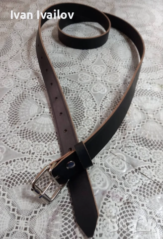Елегантен колан (3 см) – ЕСТЕСТВЕНА КОЖА – Черен с натурален кант, снимка 3 - Колани - 54126808