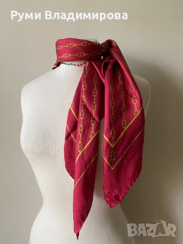 Червен копринен шал, снимка 5 - Шалове - 52638160