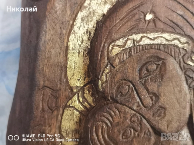 Дървена Православна Икона Дева Мария с Млядия Исус Христос, снимка 5 - Антикварни и старинни предмети - 53562207