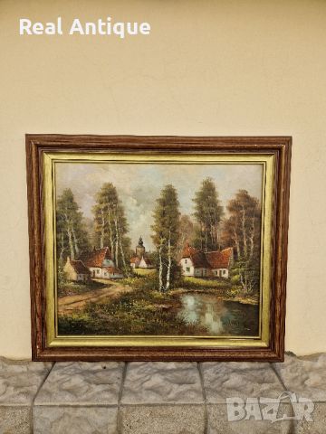 Чудесна много красива антикварна белгийска авторска майсторска картина масло върху платно , снимка 1 - Картини - 45843351
