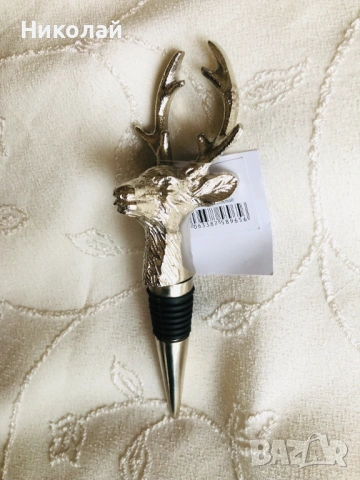 Метална тапа за бутилка, глава на елен Hirsh на немската марка Gilde, с етикет, перфектна за подарък