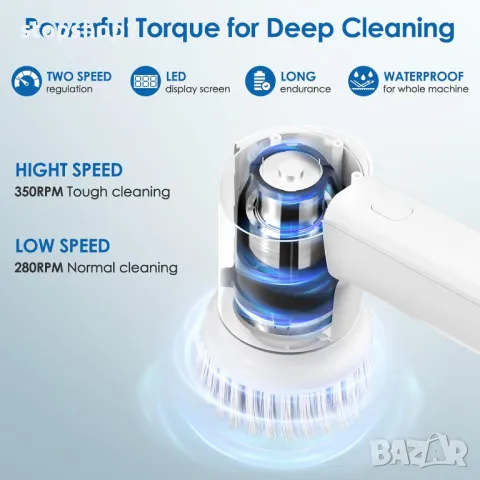 Електрическа безжична почистваща четка за захранване с 6 сменяеми глави на четки и 2 ско, снимка 6 - Други - 47119280