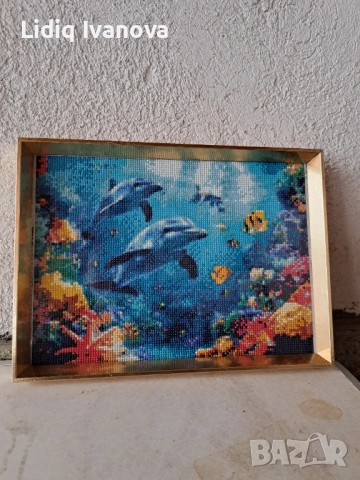 Диамантен гоблен делфини-готов и рамкиран, снимка 3 - Гоблени - 50711730