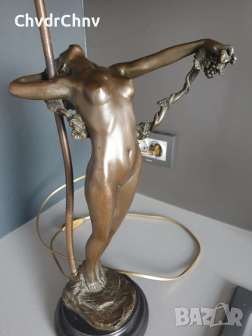 Frishmuth Tiffany лампа с бронзова фигура 80см10кг/еротика/стара ТИФАНИ лампа-статуетка на гола жена, снимка 9 - Лампиони - 52446779