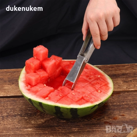 Нож и вилица за диня, 2-в-1, иноксов, ергономичен, за кухня и къмпинг, снимка 6 - Прибори за хранене, готвене и сервиране - 52638226