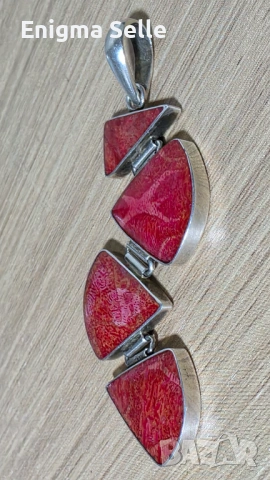 Сребърна висулка 925 проба с червен корал 8,02 гр , снимка 3 - Колиета, медальони, синджири - 54161399