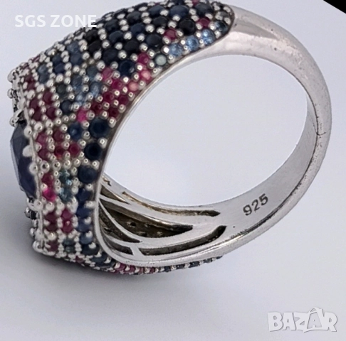 Стилен пръстен със САПФИРИ от сребро 925 проба, произведен в Тайланд, снимка 2 - Пръстени - 52401422