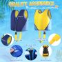 Жилетка за плуване за деца, неопренова, с предпазна лента и подвижни плувки, синьо, S, снимка 3
