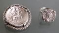 Брошка и пръстен с антични монети сребро, снимка 1