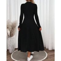 Разкроена дълга дамска рокля в черно, снимка 2 - Рокли - 45438993