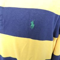 Polo Ralph Lauren Vintage 90’s Pique Rugby Shirt Men’s Yellow/Blue Striped XL, снимка 11 - Блузи - 45265055