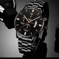 Луксозни модни мъжки часовници кварцов ръчен часовник от неръждаема стомана, снимка 8 - Мъжки - 42569188