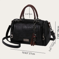 Черна дамска чанта от екокожа с къса и дълга дръжка, снимка 2 - Чанти - 45068372