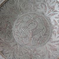 Старинна медна калайдисана ръчно кована чиния съдинка, снимка 2 - Колекции - 45513283