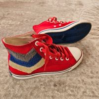 Дамски унисекс кецове маратонки обувки в червено и със син акцент от Pony пънк винтидж стил, снимка 5 - Маратонки - 45697632