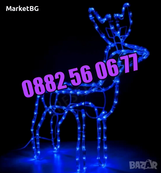 Коледен светещ елен, коледна украса, синя светлина, снимка 1