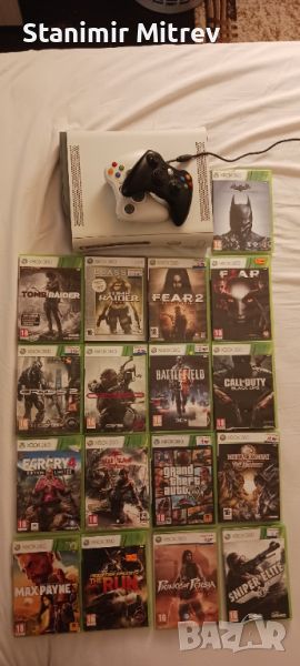 Продава се Xbox 360 + два контролера + 17 игри, снимка 1