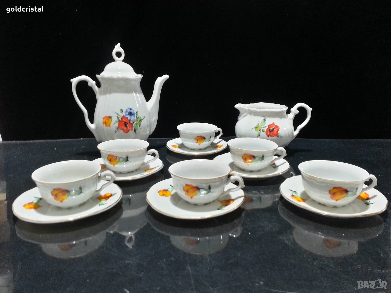 Стар български порцелан чаши за кафе чайник латиера , снимка 1