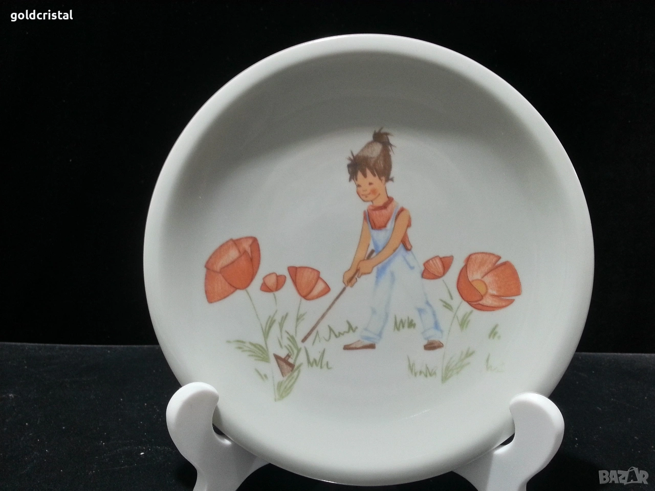 Стар български порцелан чиния с детски мотив, снимка 1