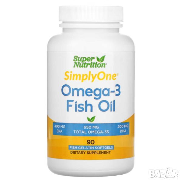 Super Nutrition Омега-3, Рибено масло, 1000 мг, 90 дражета, снимка 1