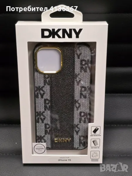 Защитен калъф  DKNY с метално лого PU,  за iPhone 15, черен, снимка 1