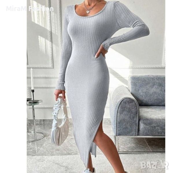 Атрактивна дамска рокля с цепка в сиво, снимка 1