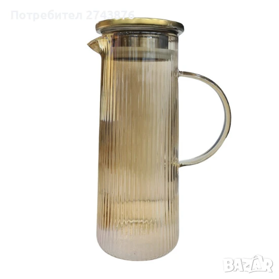 Кана от боросиликатно стъкло с Иноксов инфузер, Светъл карамел, 1300мл , снимка 1