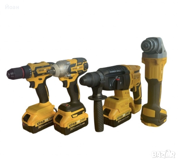 Комплект 4 в 1 – Перфоратор, Ъглошлайф, Гайковерт И Винтоверт, снимка 1
