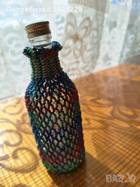 Бутилка стъкло с плетена външна част., снимка 1