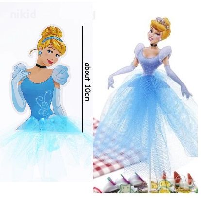 2 модела принцеса Пепеляшка тюл топер клечка украса декорация за мъфини кексчета торта и парти, снимка 1