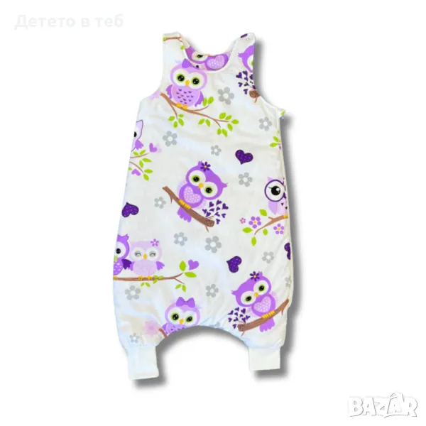 Спален чувал с крачета лилави бухали, снимка 1