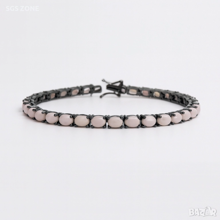 Сребърна гривна с морганит, покрит с черен родий, снимка 1