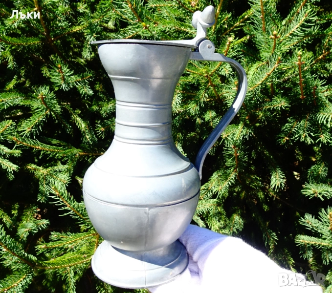 Калаена кана с капак,халба от калай 500 мл. , снимка 1