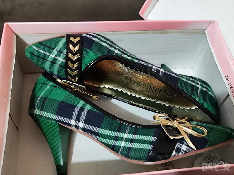 Дамски обувки на ток, зелени, 39, снимка 1