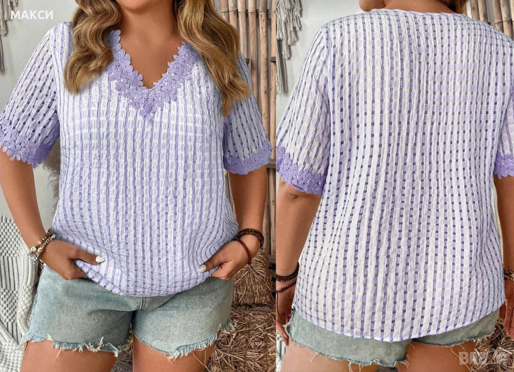 Красива ефирна блуза с приказна дантела в многоцветен лилаво-люляков десен, снимка 1