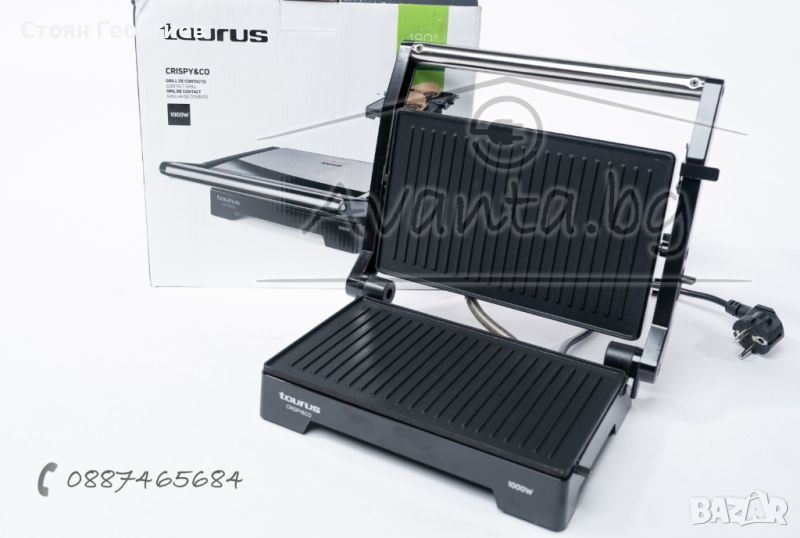 Сандвич и грил Taurus CRISPY & CO, 1000W, 23x15cm, отваряне 90° и 180º, термостат, накланяща се горн, снимка 1