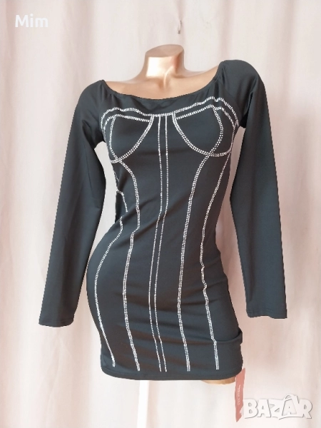 М Черна рокля със сребристи камъчета , снимка 1