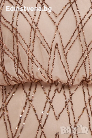 Дамска бежова дълга рокля с пайети, снимка 4 - Рокли - 52391765