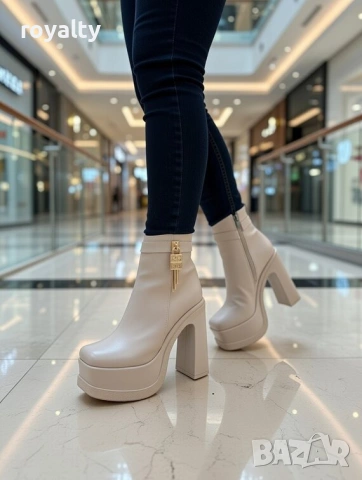 Боти на ток - бежова кожа, снимка 3 - Дамски боти - 53282357