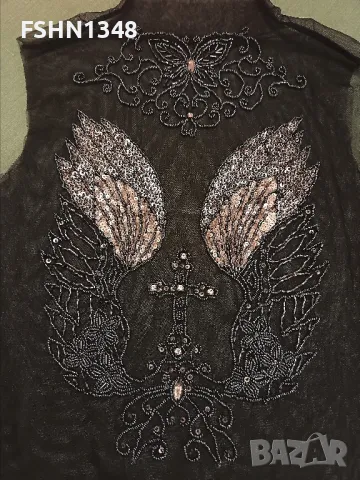 Топ тюл с пайети и мъниста, снимка 2 - Корсети, бюстиета, топове - 50323920