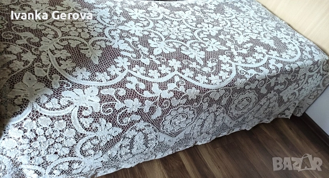 Ръчно изработена кувертюра с техника фриволите , снимка 2 - Покривки за легло - 54118152