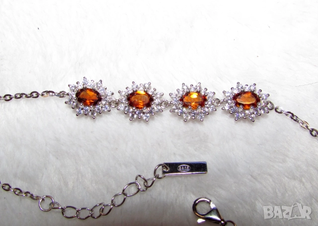 925 сребърна гривна с цитрини 6х4мм, подходяща за подарък V11, снимка 3 - Гривни - 51745689