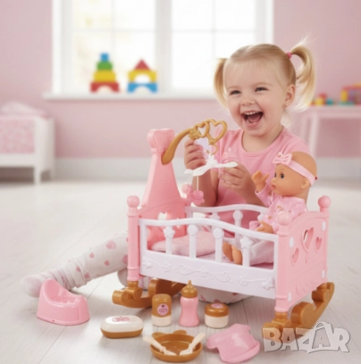 Комплект с бебе и легълце – Идеален подарък с 13 аксесоара за малки принцеси