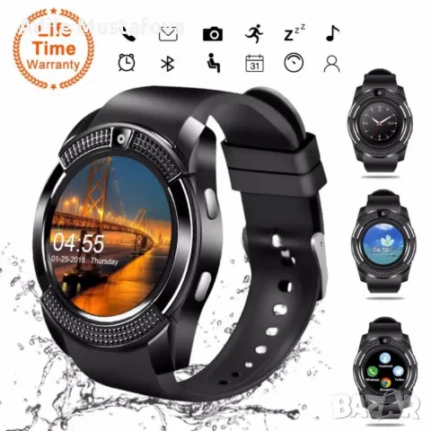 Смарт часовник Smart watch V8 с bluetooth, камера и SIM карта SMW46, снимка 1 - Мъжки - 48914691