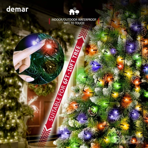 Коледни лампички за елха NETTA 2,5 м x 12 нишки 300 LED, 8 режима, многоцветни, снимка 4 - Декорация за дома - 52119010