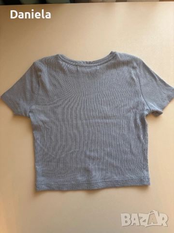 Къса синя тениска с принт , снимка 2 - Тениски - 52466070