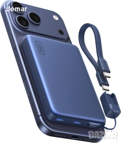 Магнитна външна батерия INIU за MagSafe, 25W Qi2.2 10000mAh, 45W PD, синя