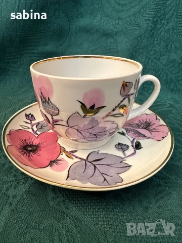 Чаша за чай на ЛФЗ Ломоносов. СССР, снимка 2 - Сервизи - 52960098