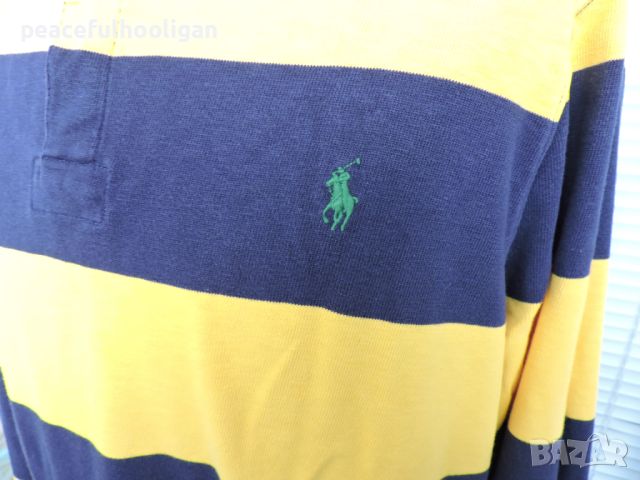 Polo Ralph Lauren Vintage 90’s Pique Rugby Shirt Men’s Yellow/Blue Striped XL, снимка 11 - Блузи - 45265055